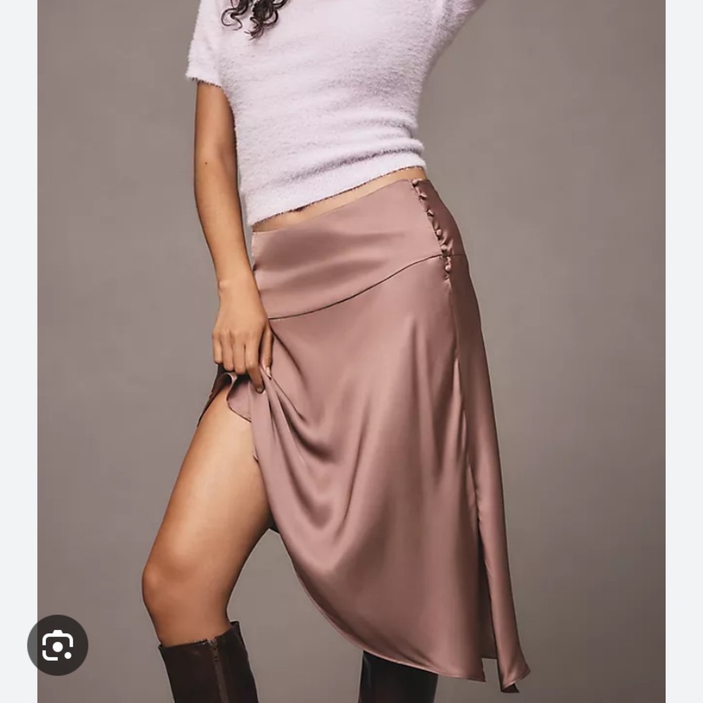 Anthropologie Pink Slip Midi Skirt with Slit